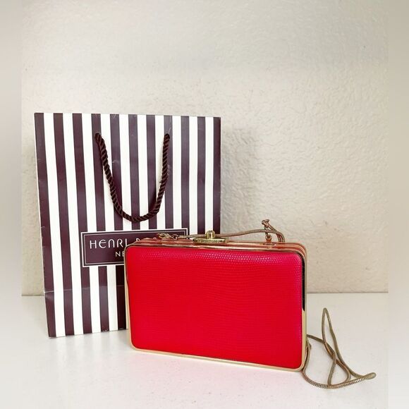 Henri Bendel purse party starter box clutch vintage red clutch chain crossbody